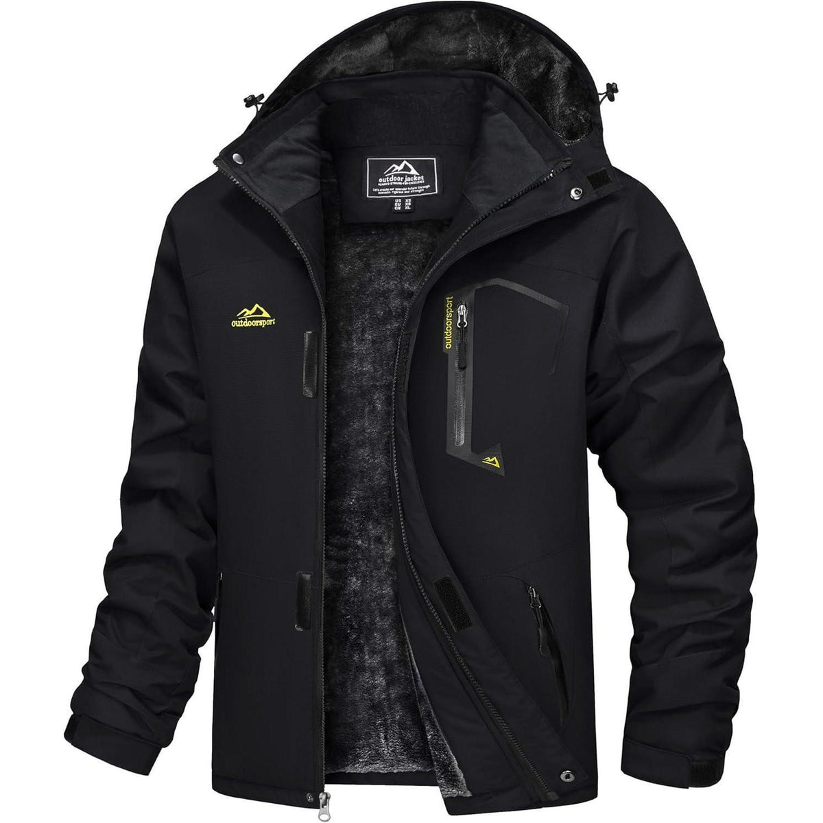 Herren Winterjacke wasserdicht warm gefüttert mit Kapuze 3XL Schwarz
