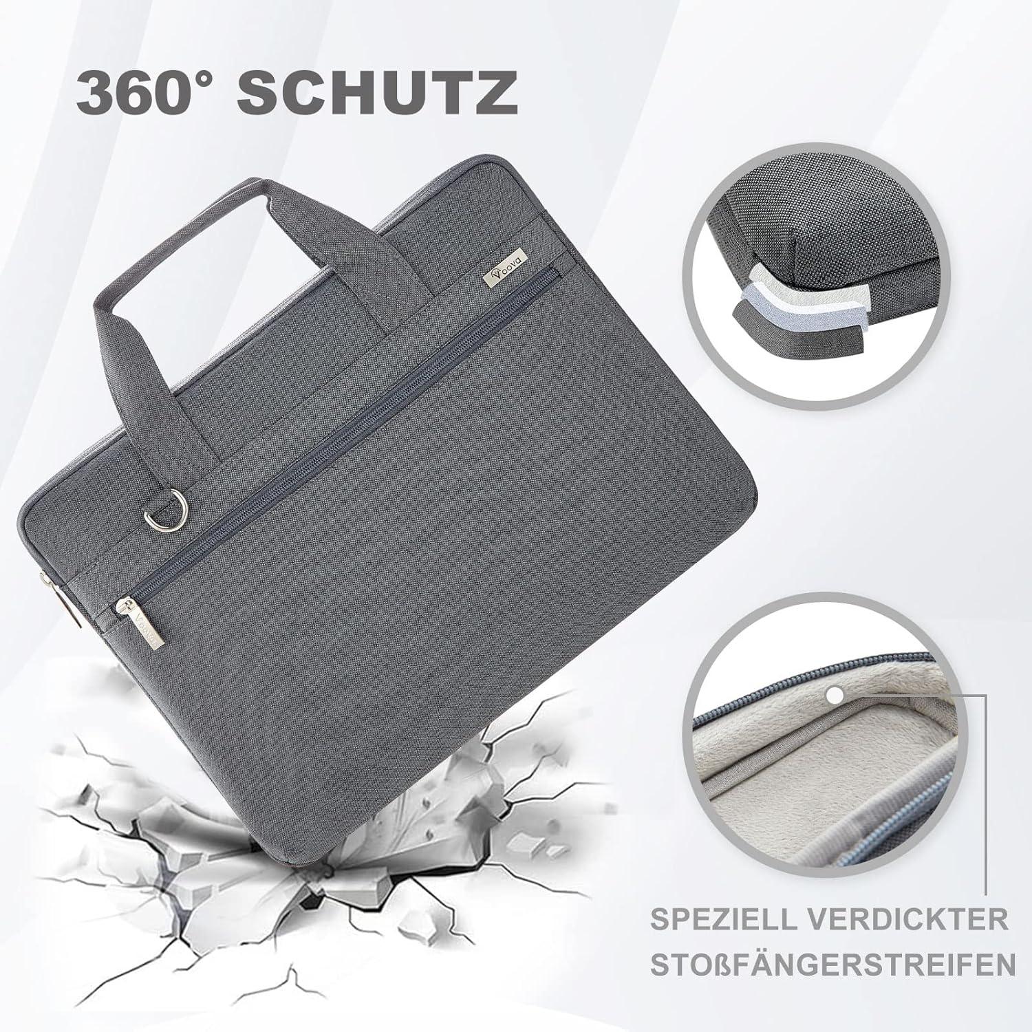 Voova Laptoptasche 360°Schutz 14-16 Zoll Wasserdicht Grau
