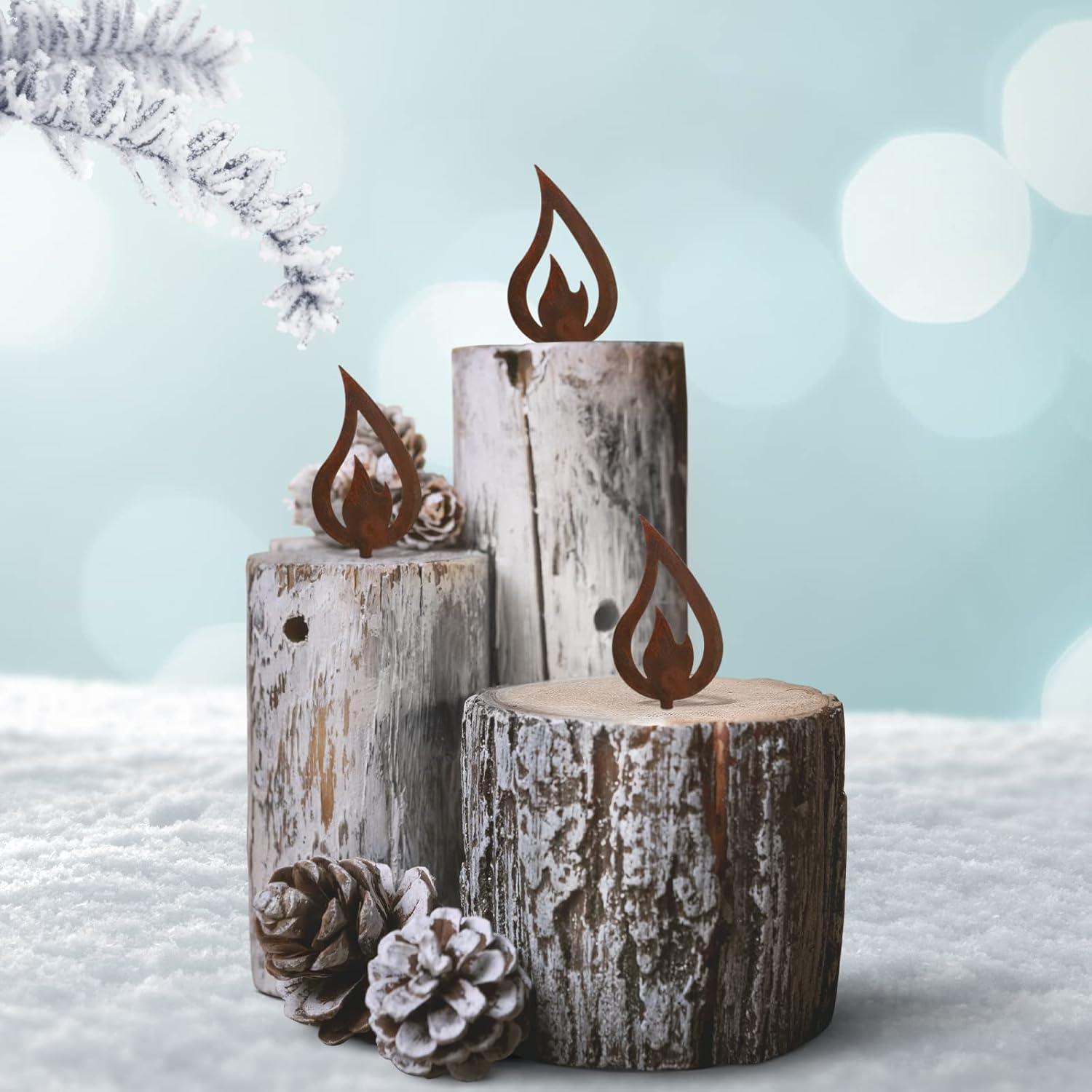 10er Set Rostige Flamme Weihnachtsdeko Garten Metall Rostoptik Advent 12x6cm