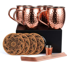 Handgefertigtes Moscow Mule Kupferbecher Set + Zubehör