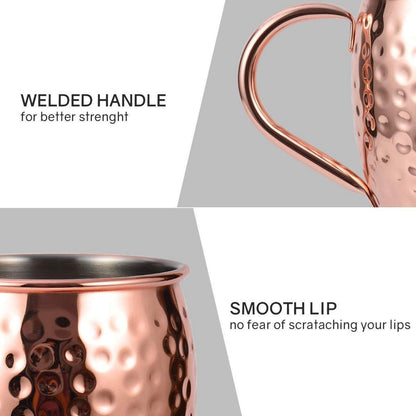 Handgefertigtes Moscow Mule Kupferbecher Set + Zubehör
