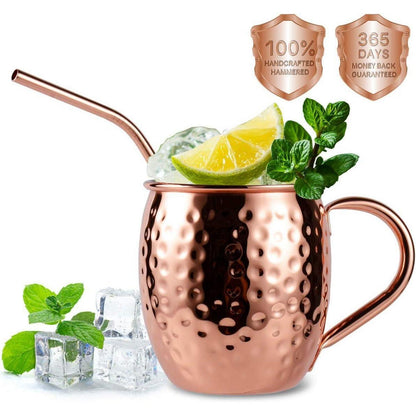 Handgefertigtes Moscow Mule Kupferbecher Set + Zubehör