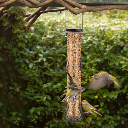 Metall Vogelfutterspender mit 6 Anschlüssen, wetterfest, Braun