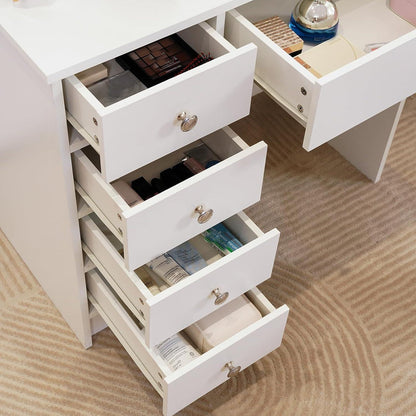 Schminktisch Set mit Hocker, Spiegel & Stauraum Weiß