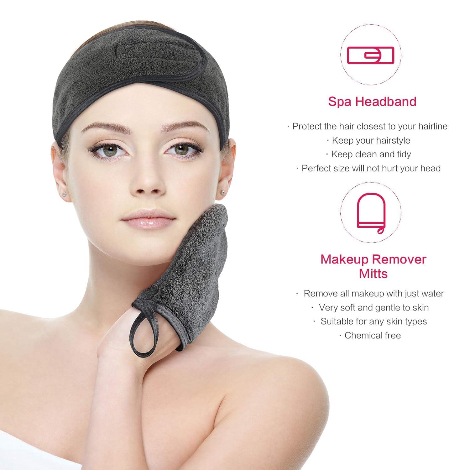 Make-Up Entferner Handschuh Set Mikrofaser Abschminkhandschuh 3er + Stirnband