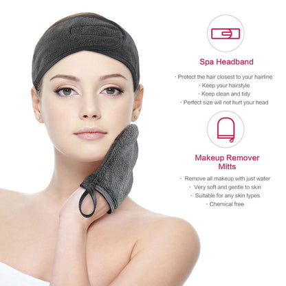 Make-Up Entferner Handschuh Set Mikrofaser Abschminkhandschuh 3er + Stirnband