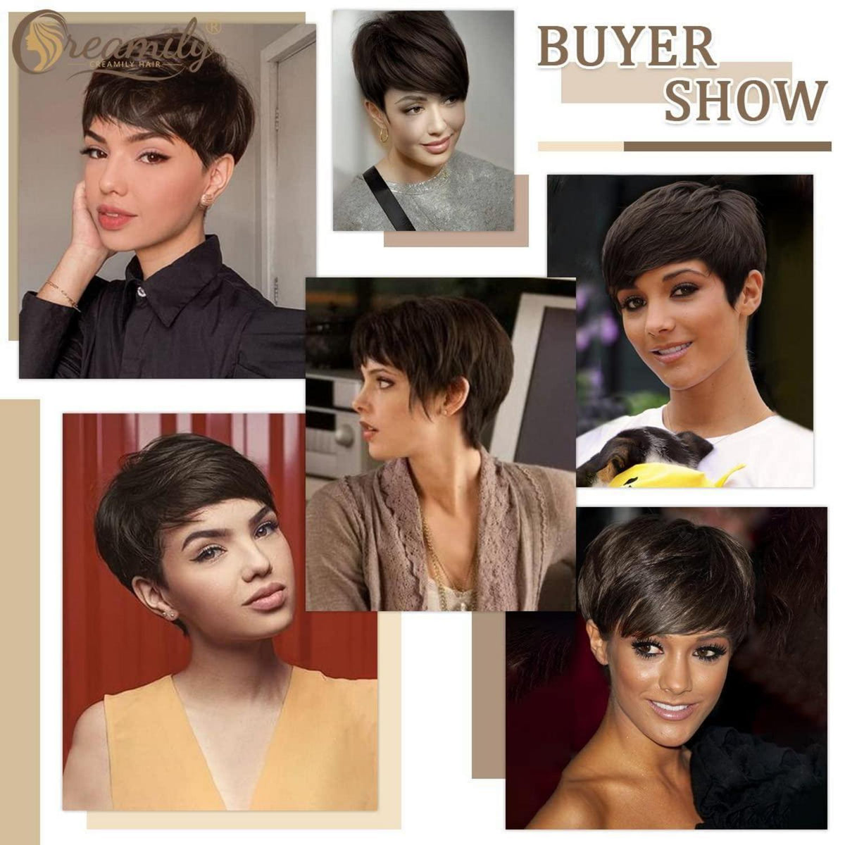 Kurze Damen Perücke Pixie Cut Schokoladenbraun mit Pony
