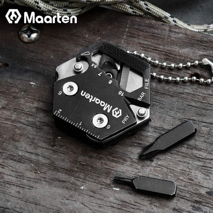 Maarten Mini Multitool Schlüsselanhänger 14-in-1 Edelstahl Hexagon Werkzeug