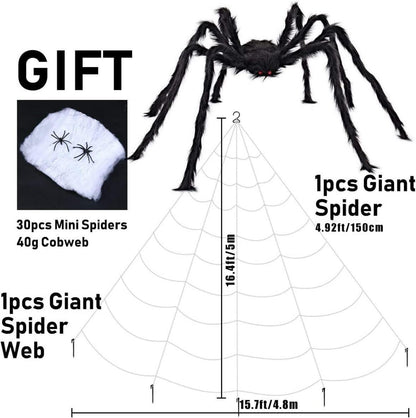 Halloween XL Deko Set: Riesiges Spinnennetz + 150cm Spinne