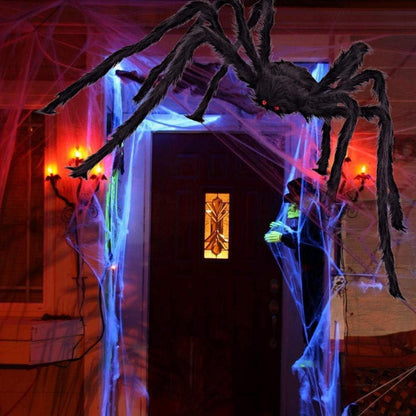 XL Halloween Deko Set Riesiges Spinnennetz 150cm Spinne 30 Mini Spinnen