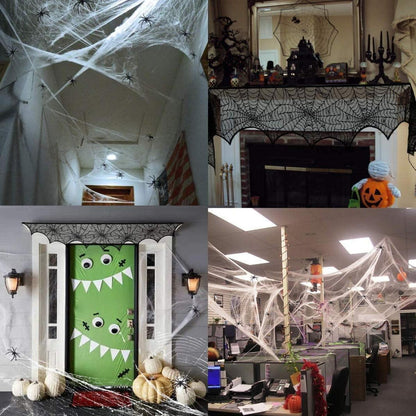 XL Halloween Deko Set Riesiges Spinnennetz 150cm Spinne 30 Mini Spinnen
