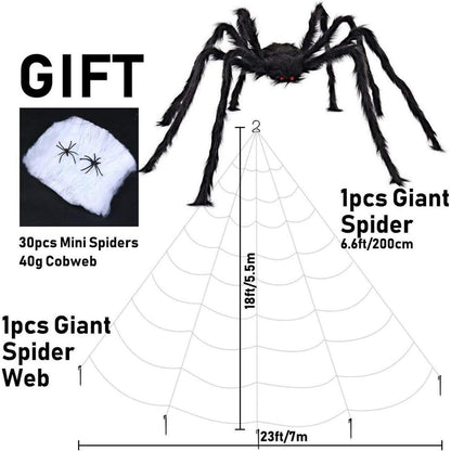 Halloween Deko Set: XXL Spinnennetz 700cm + Riesenspinne