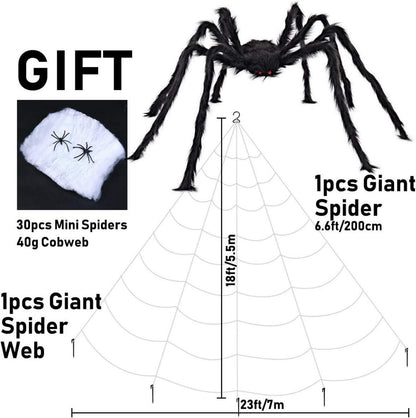 Halloween Deko Set: XXL Spinnennetz 700cm + Riesenspinne