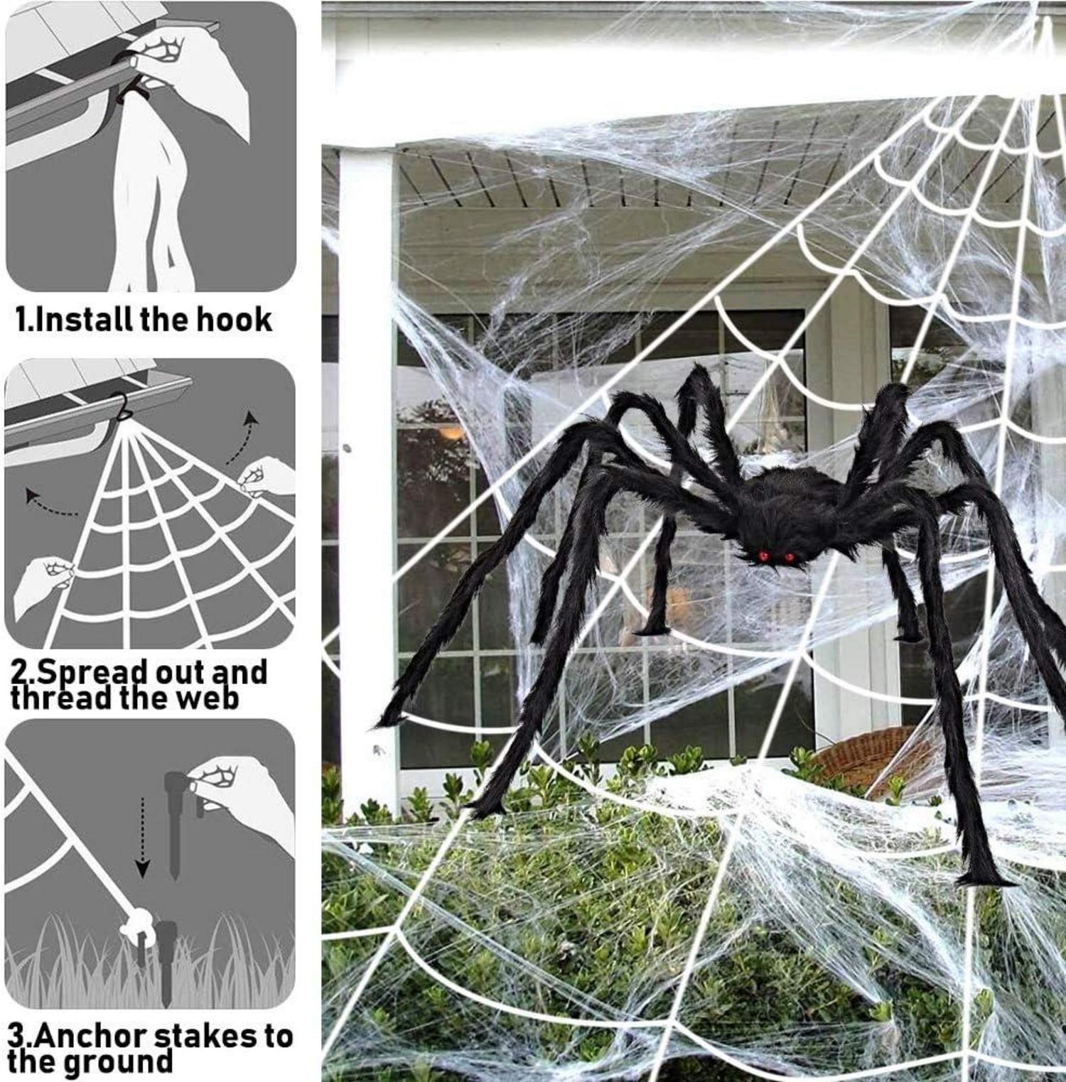 Großes Halloween Deko Set Spinnennetz Spinne Spinnweben Mini Spinne