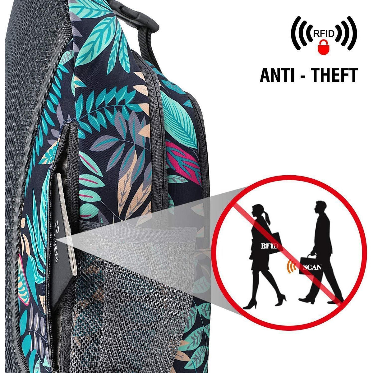 Sling Bag Rucksack mit Diebstahlschutz, Ahornblattblau