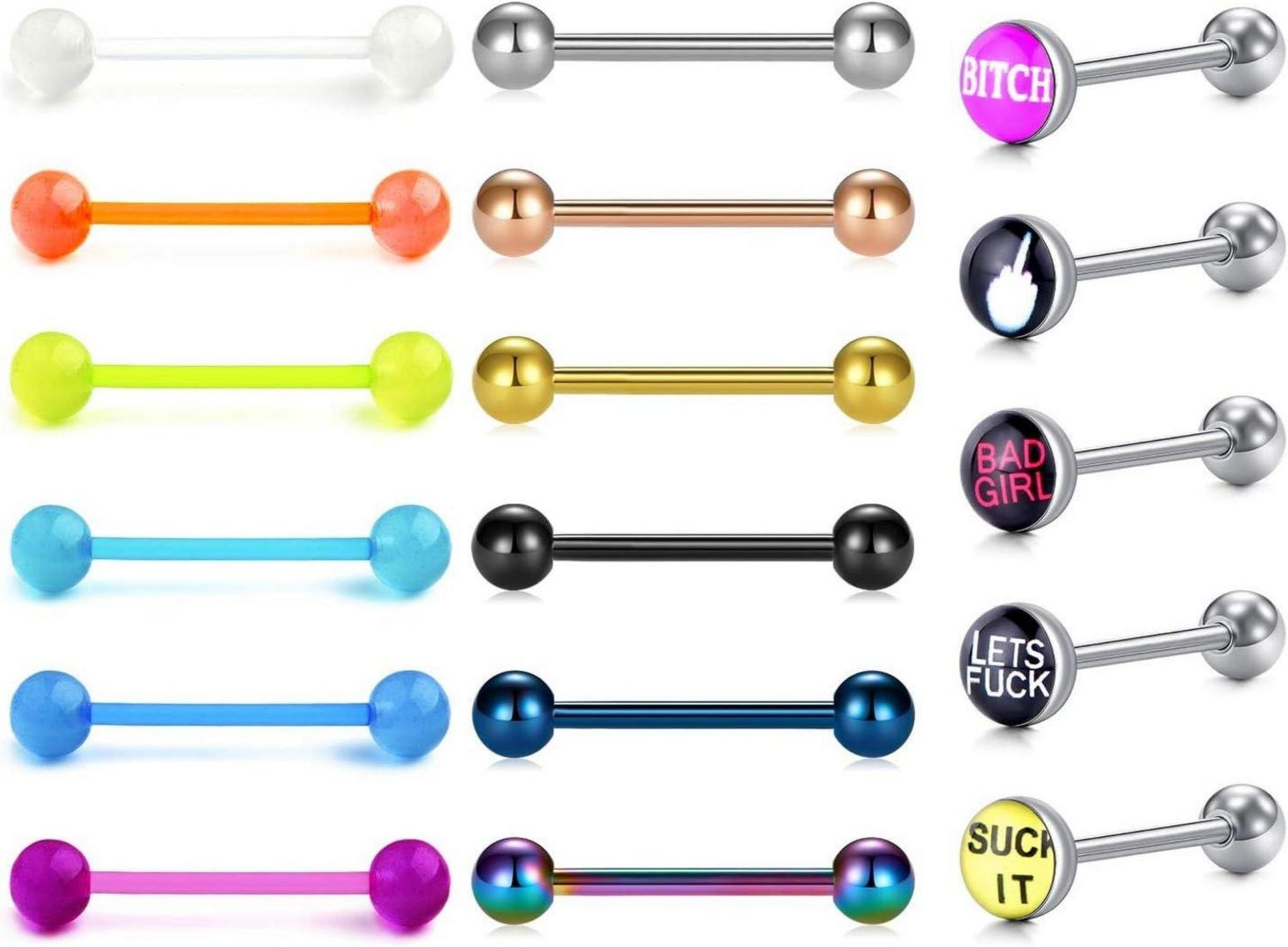Zungenpiercing Set 17 Stück 14G Edelstahl Schick Bilder Wörter