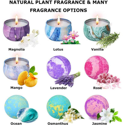 Badebomben und Duftkerzen Geschenkset 5 Badebomben 4 Kerzen