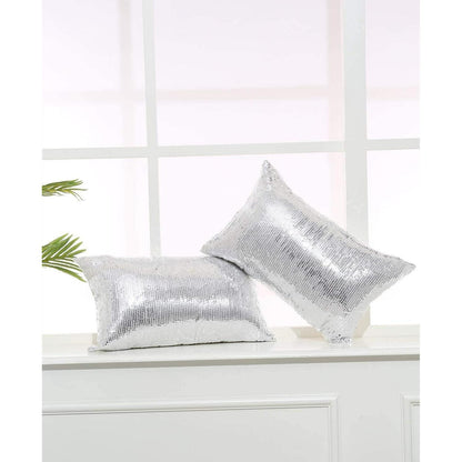 Silberne Pailletten Kissenbezüge 30x50 & 50x30 cm - 2er Set