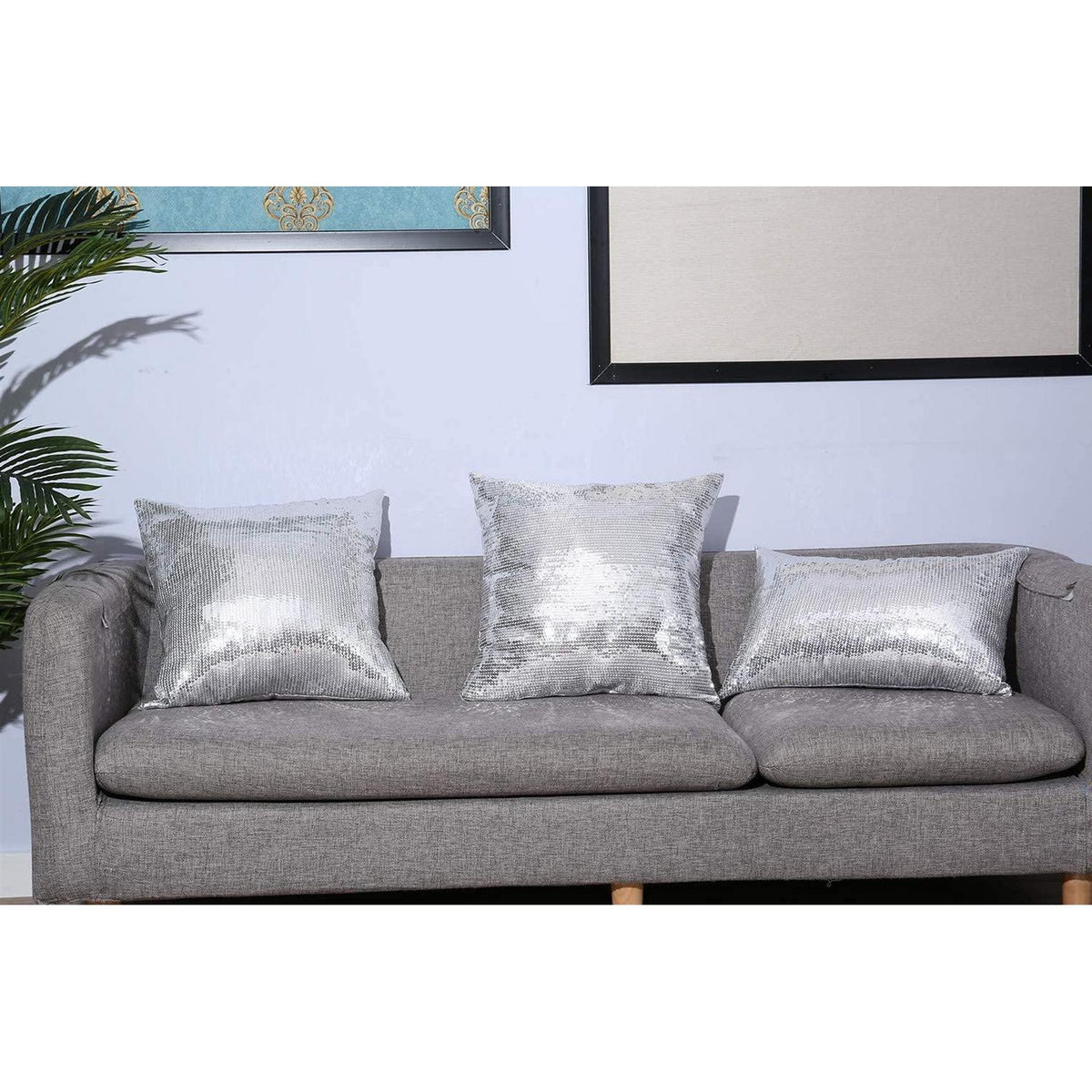 Silberne Pailletten Kissenbezüge 30x50 & 50x30 cm - 2er Set
