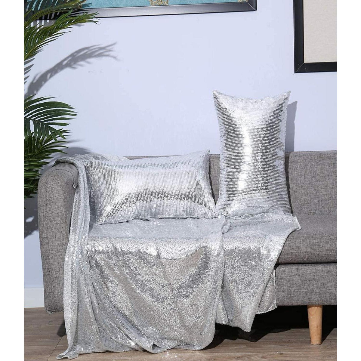 Silberne Pailletten Kissenbezüge 30x50 & 50x30 cm - 2er Set