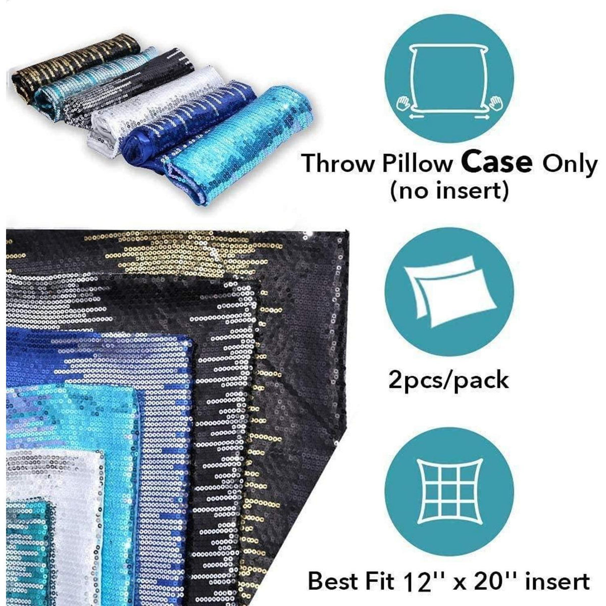 Silberne Pailletten Kissenbezüge 30x50 & 50x30 cm - 2er Set
