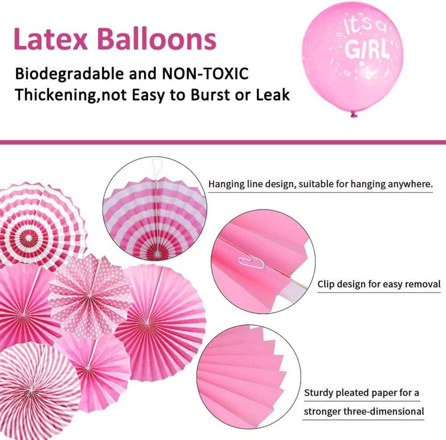 Rosa Babyparty Deko mit Luftballons & Banner - 22-teiliges Set