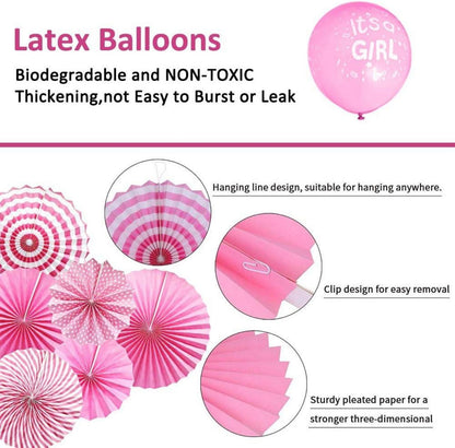 Rosa Babyparty Deko mit Luftballons & Banner - 22-teiliges Set