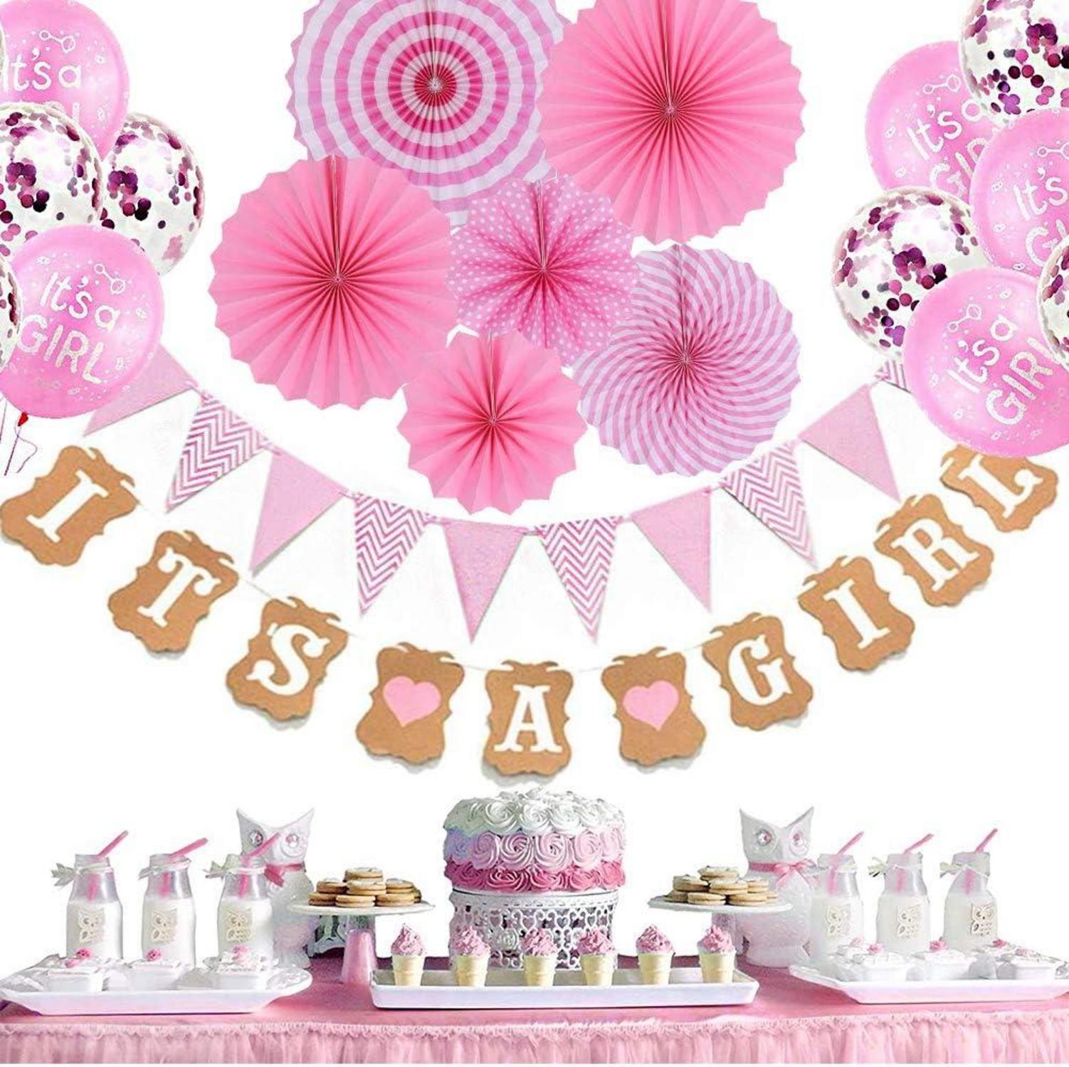 Babyparty Deko Mädchen 22-teilig Rosa Baby Shower Party Dekoration