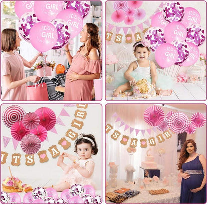 Babyparty Dekoration Mädchen Set 22 Stück Rosa Luftballons Wimpel Banner