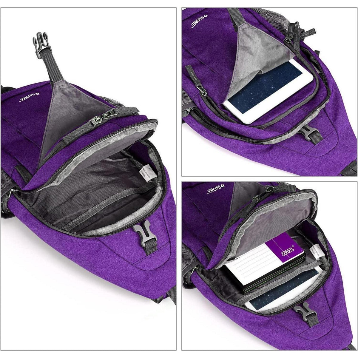 Sling Bag Rucksack mit Diebstahlschutz, Violett/Grau