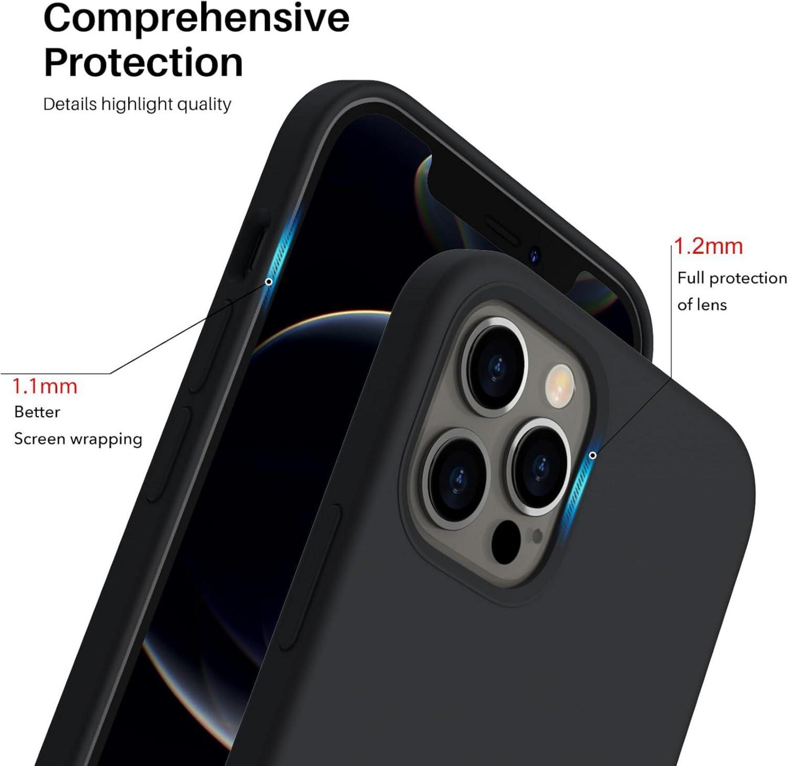 ORNARTO iPhone 12/12 Pro 6,1 Silikon Case Schwarz Voller Schutz
