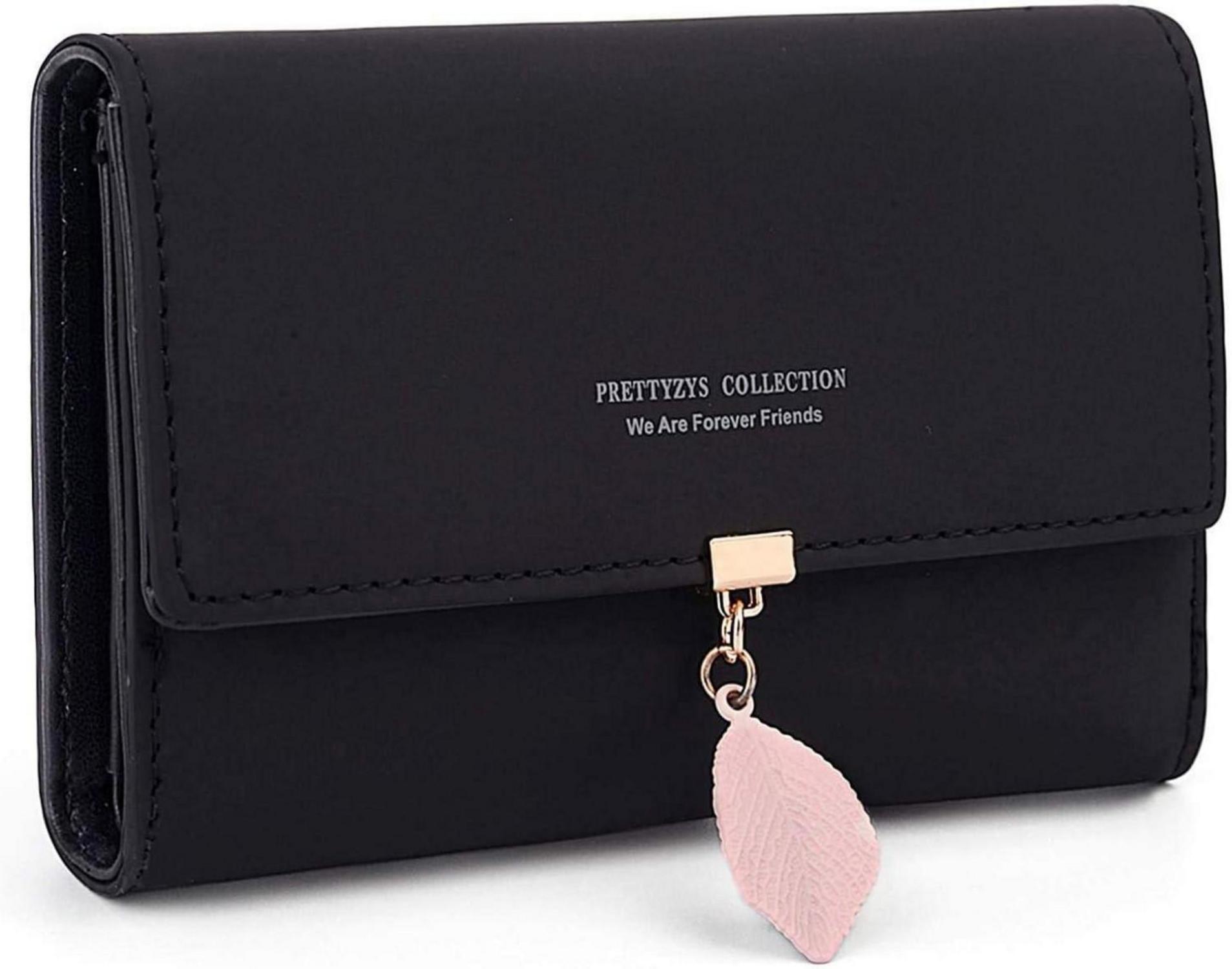 Geldbörse Damen Schwarz Elegant Portemonnaie Fächer