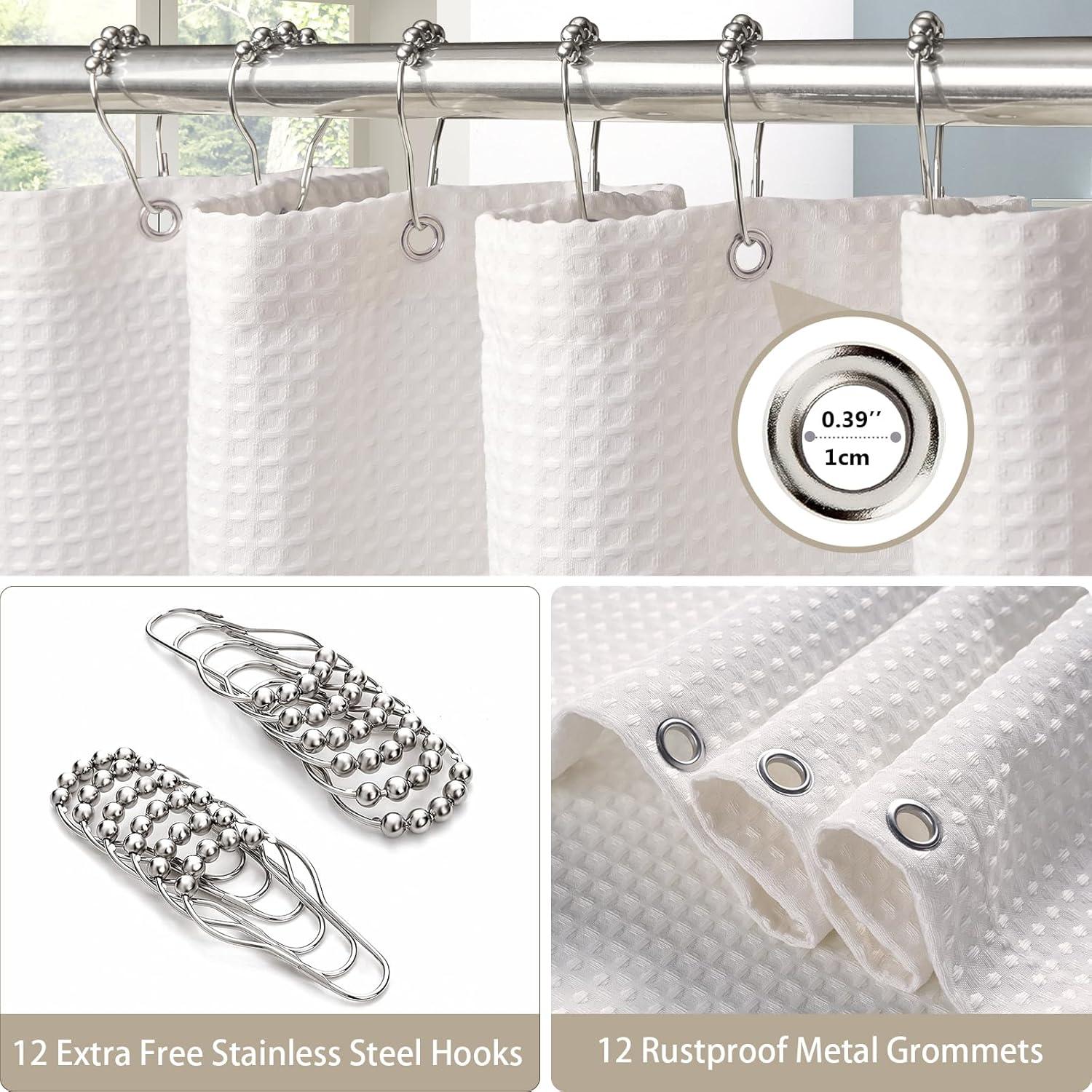 Waffel Duschvorhang Metall Duschvorhangringe Stoff Textil Badewanne Anti Schimmel wasserdicht Badezimmer 182x182cm