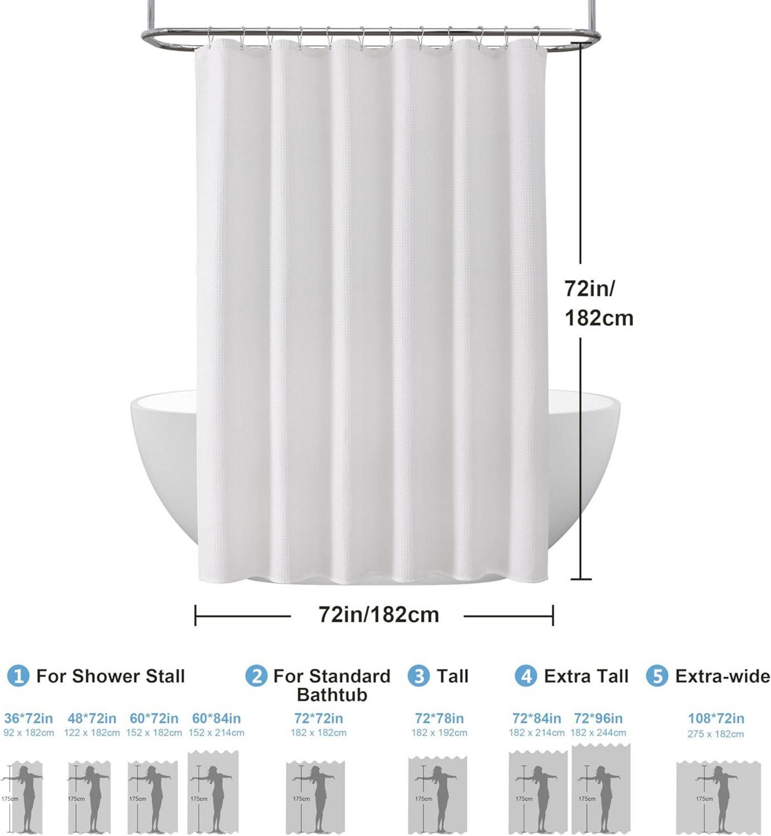 Waffel Duschvorhang Anti Schimmel, Wasserdicht 182x182 cm