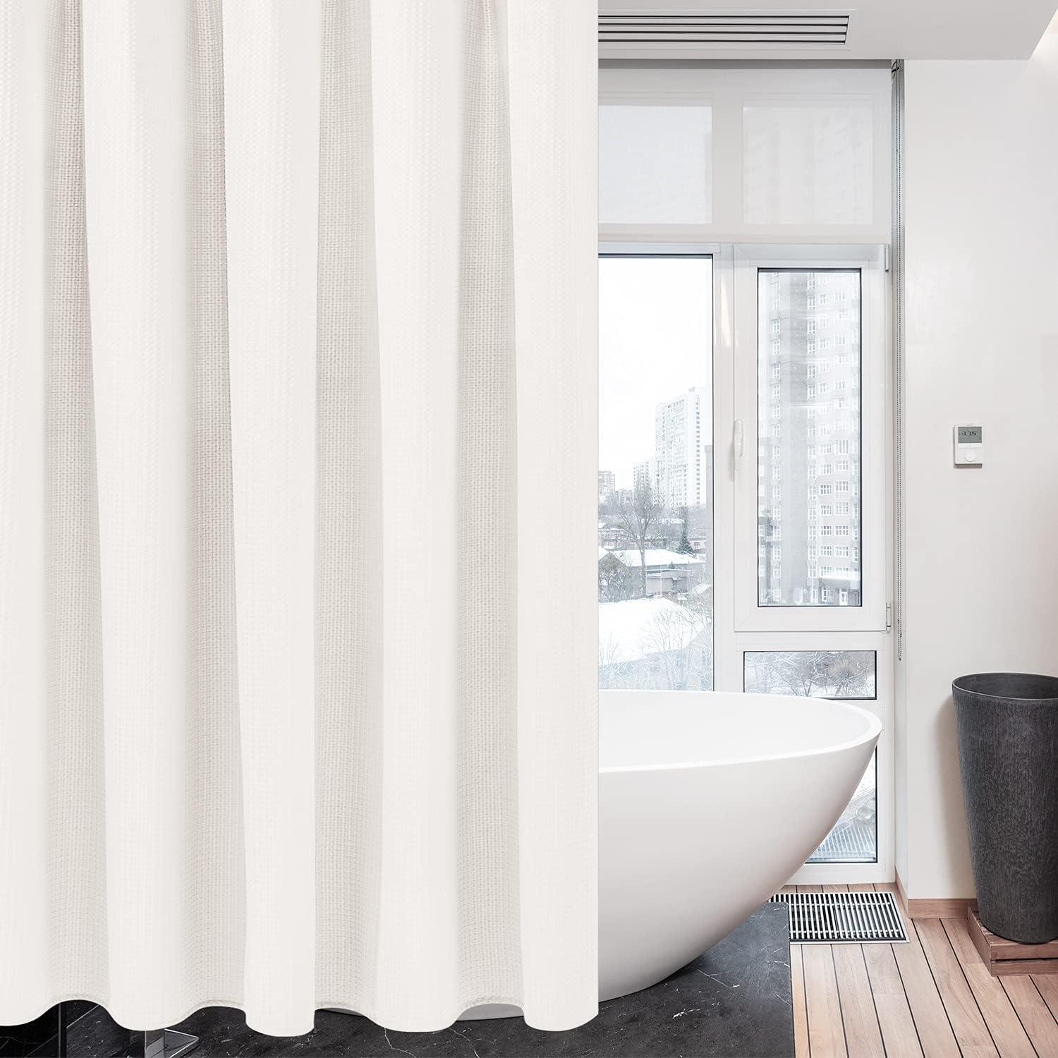 Waffel Duschvorhang Metall Duschvorhangringe Stoff Textil Badewanne Anti Schimmel wasserdicht Badezimmer 182x182cm