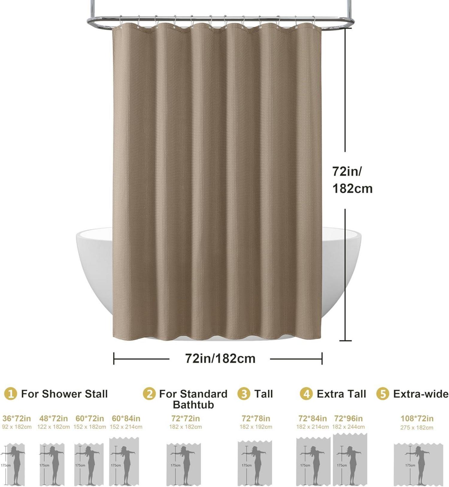 Waffel Duschvorhang Anti Schimmel 182x182cm Khaki inkl. Metallringe