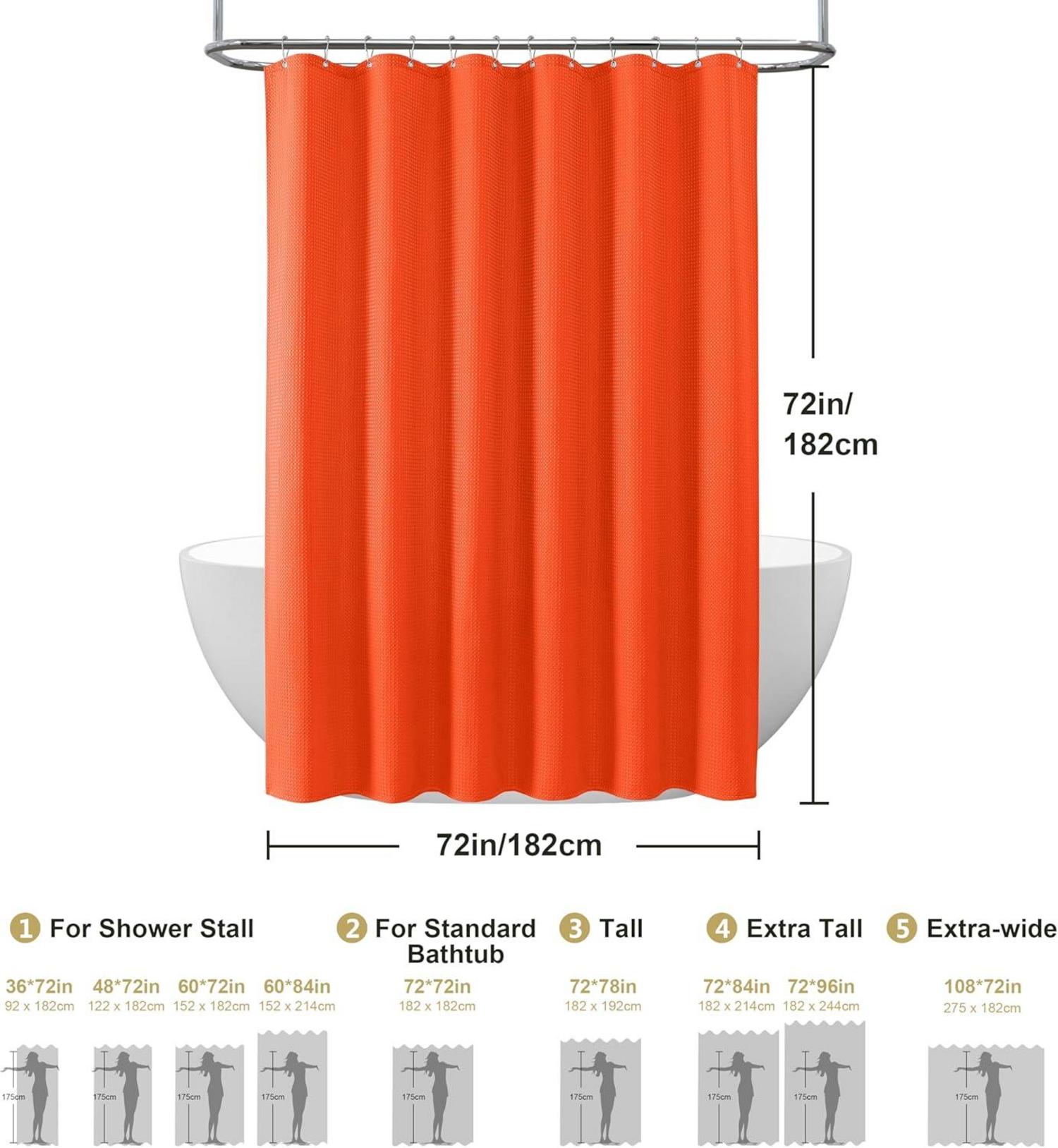 Waffel Duschvorhang Metall Duschvorhangringe Stoff 182x182cm Orange