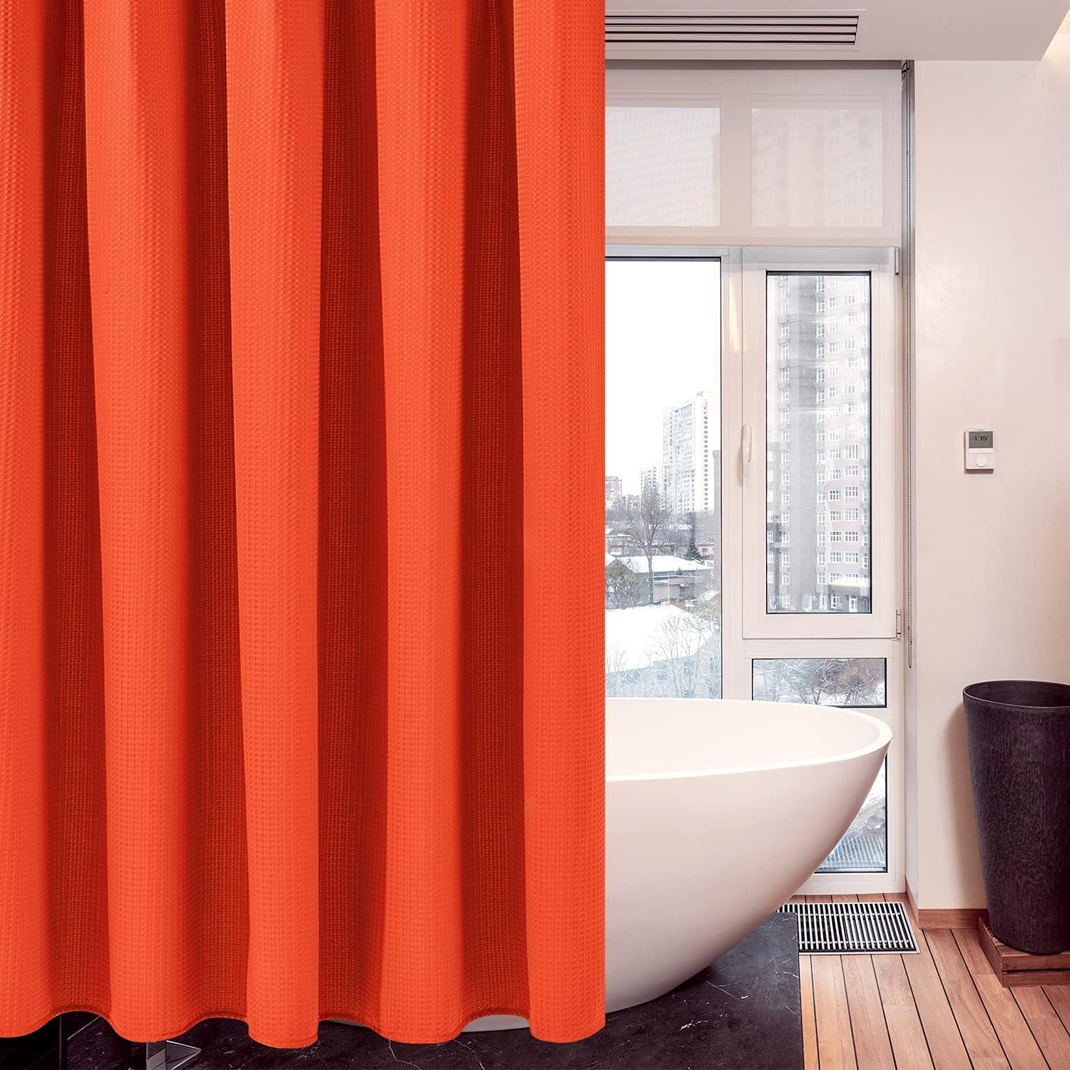 Waffel Duschvorhang Textil Anti Schimmel Wasserdicht Orange 182x182cm