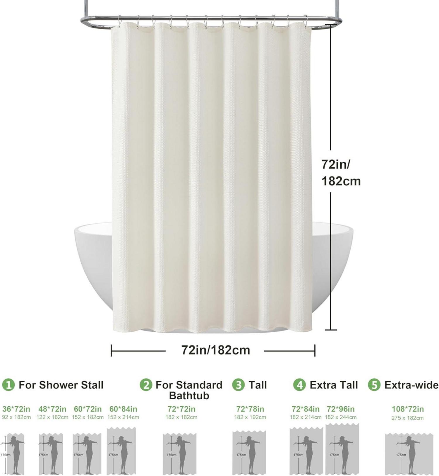 Waffel Duschvorhang Anti Schimmel Wasserdicht Set 182x182cm Creme