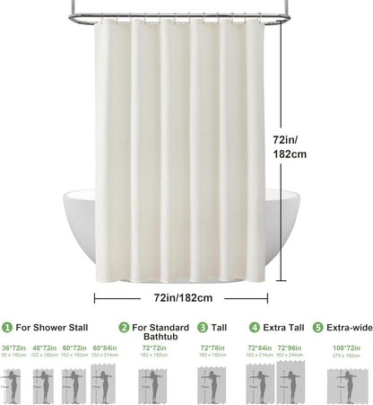 Waffel Duschvorhang Anti Schimmel Wasserdicht Set 182x182cm Creme