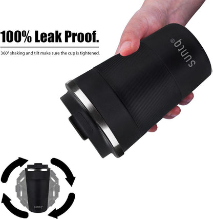 SUNTQ Kaffeebecher to go Thermo Edelstahl Doppelwand Schwarz 380ml