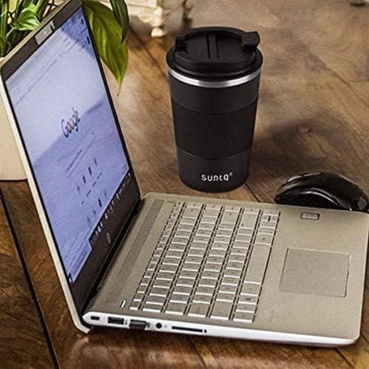 SUNTQ Kaffeebecher to go Thermo Edelstahl Doppelwand Schwarz 380ml