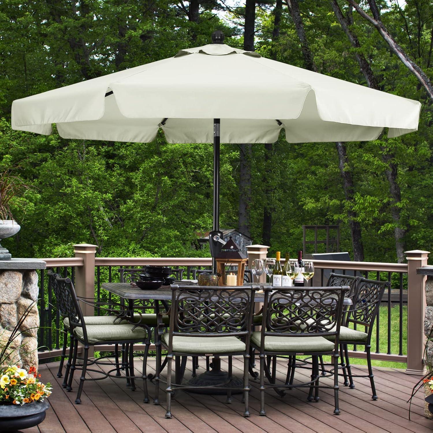 Sonnenschirm 270cm Volant 8 Rippen Beige wasserdicht lichtecht
