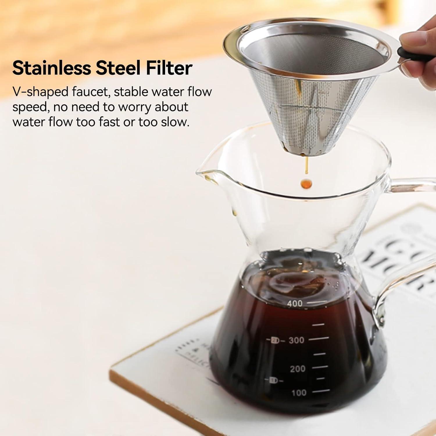 Tropfkaffeemaschine Pour Over Kaffeebereiter Edelstahl Borosilikatglas