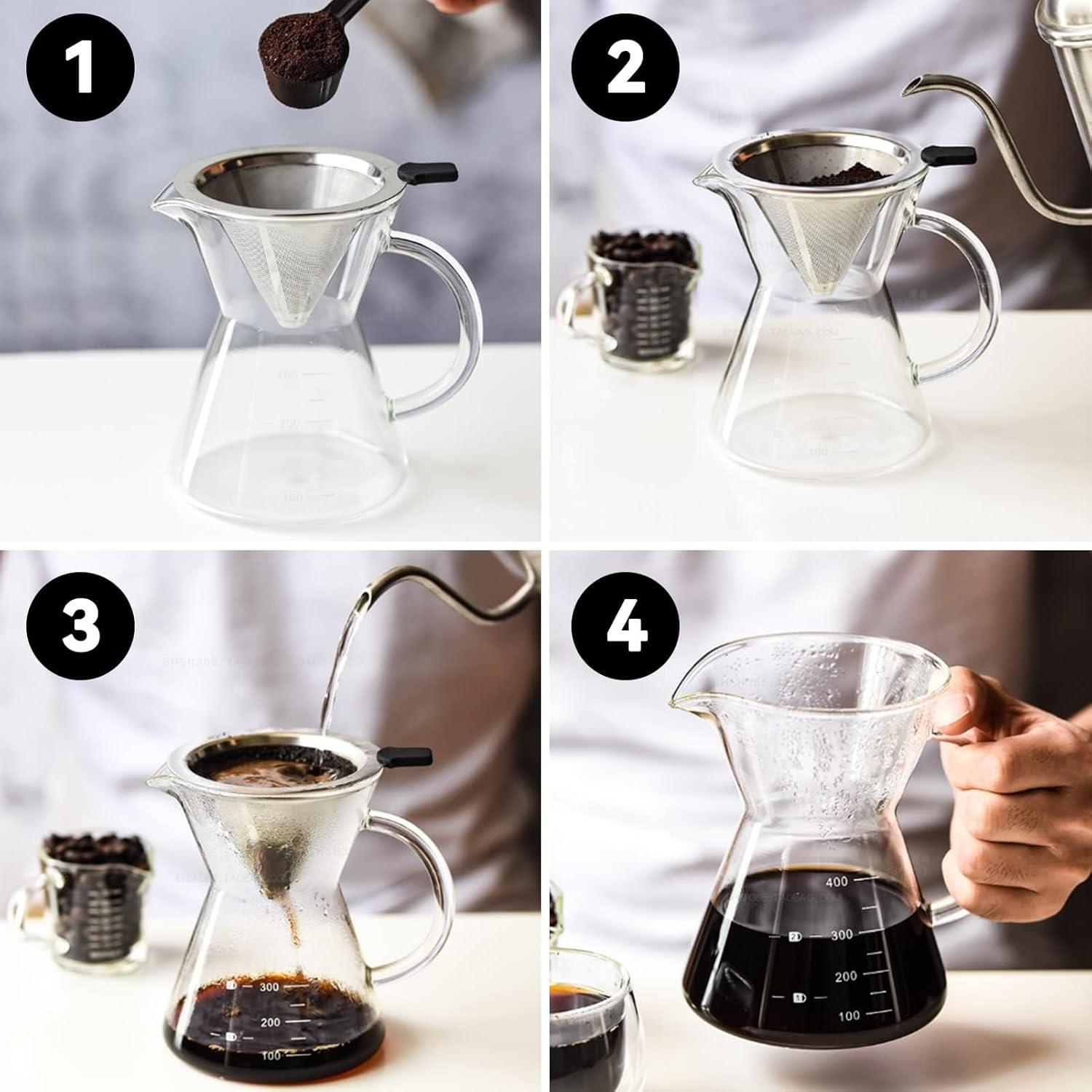 Manuelle Pour Over Kaffeemaschine mit Glaskaraffe und Edelstahlfilter
