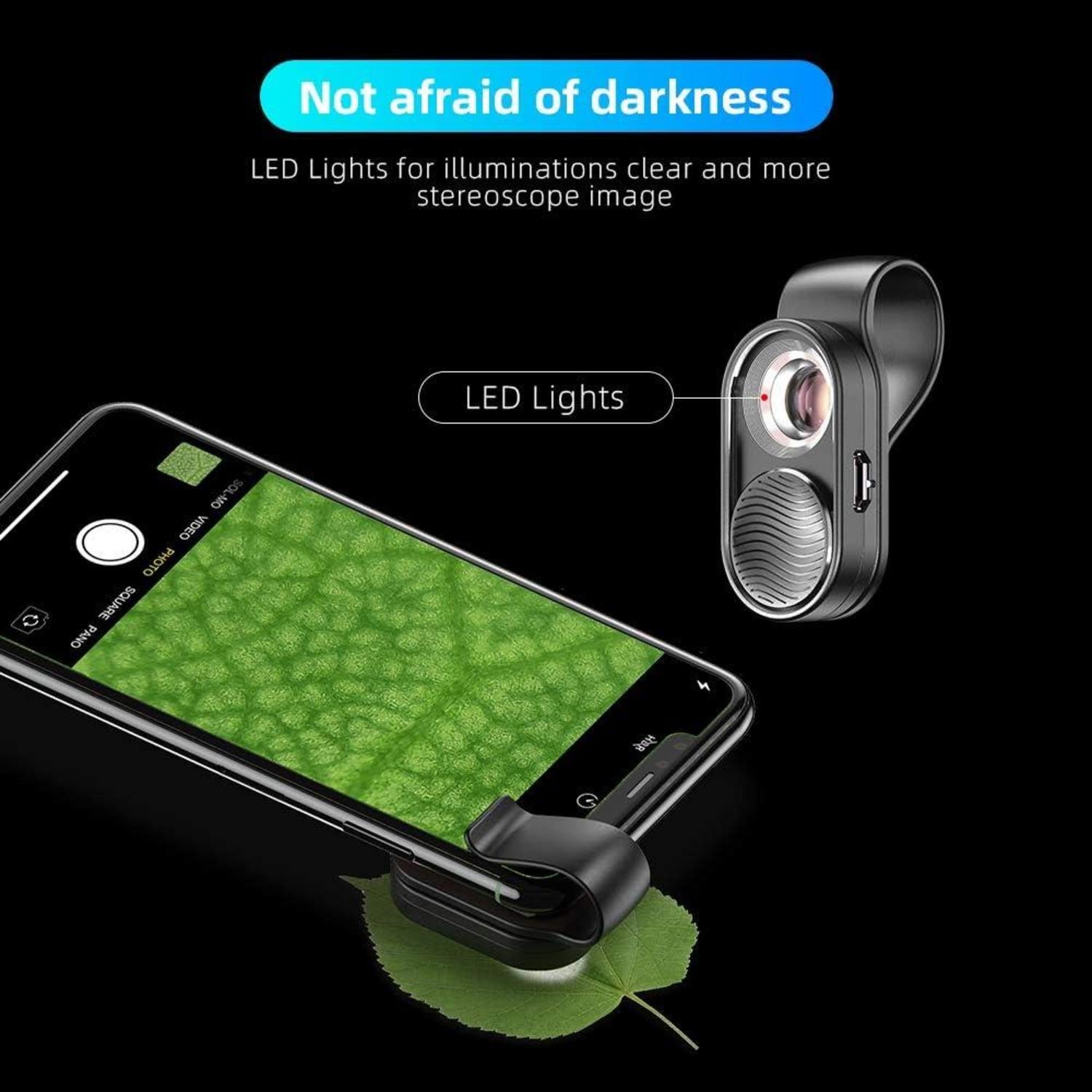 Apexel Mini-Mikroskop 100x für Smartphone-Kamera LED-Objektiv USB-Ladekabel