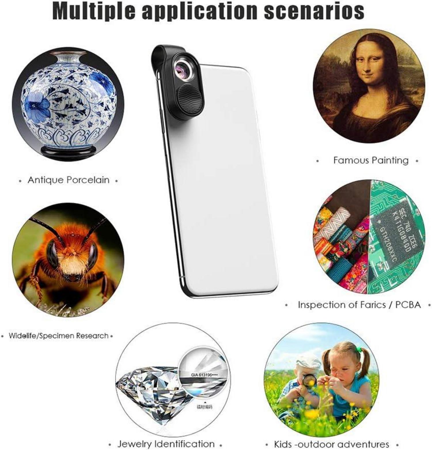 Apexel 100x Mini-Mikroskop LED-Objektiv USB-Ladekabel multifarbig