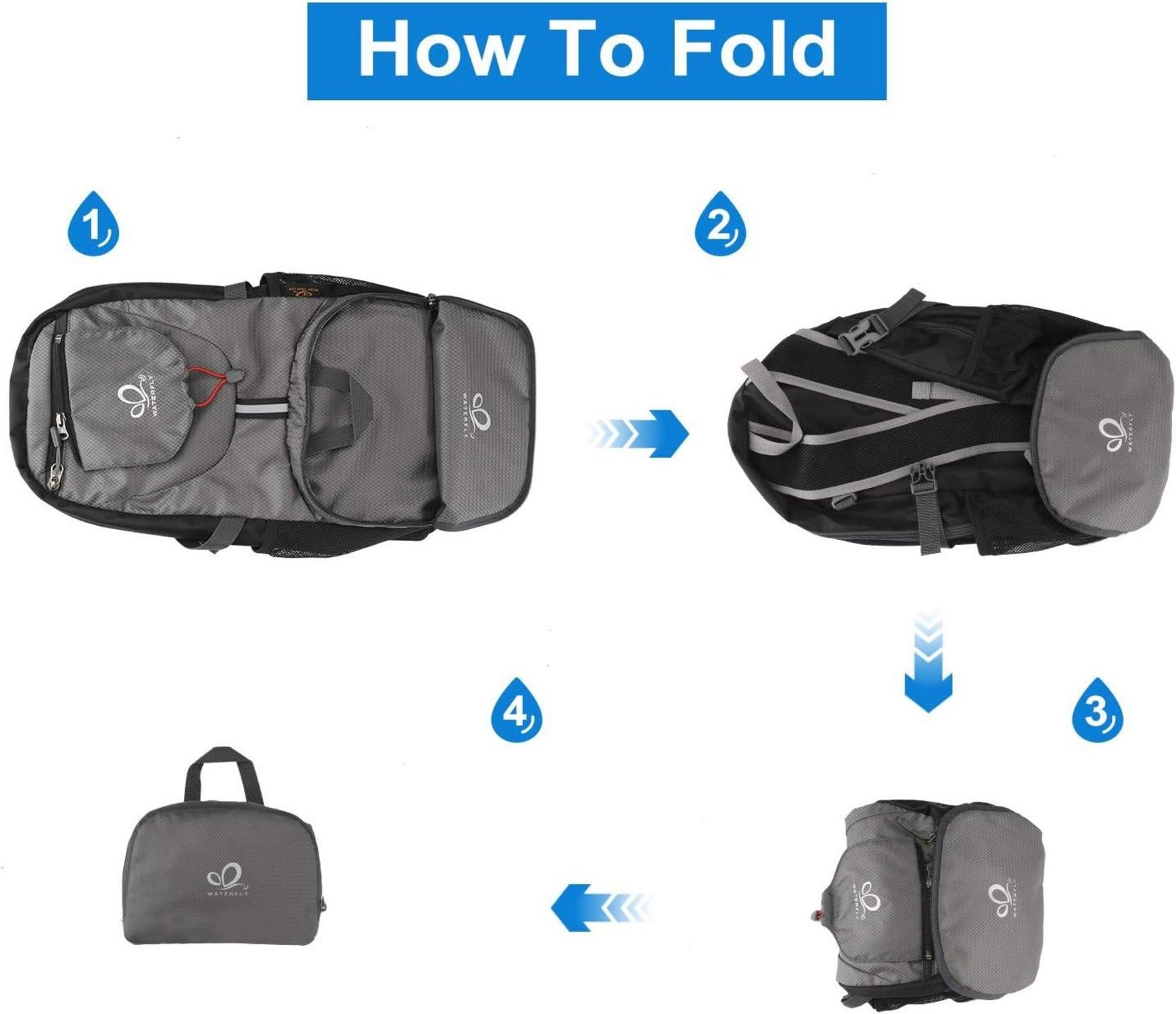 WATERFLY Ultraleicht Faltbar Rucksack 20L Outdoor Trekking Sport Daypack Grau