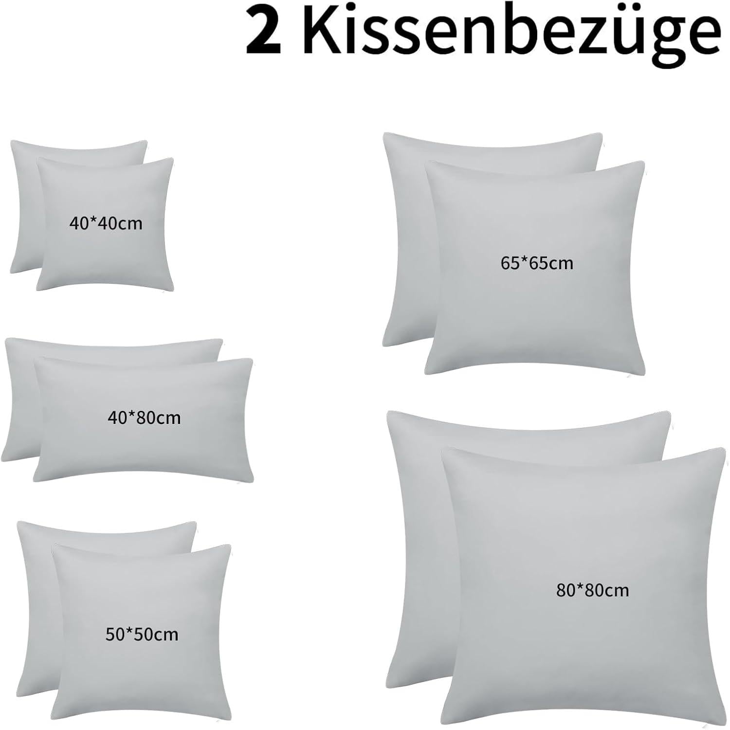 Kissenbezug 80x80 2er Set Hellgrau Mikrofaser Reißverschluss Weich