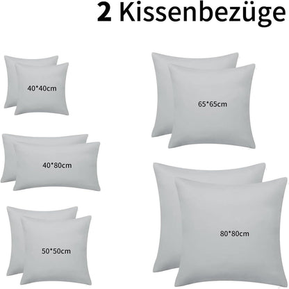 Kissenbezug 80x80 2er Set Hellgrau Mikrofaser Reißverschluss Weich